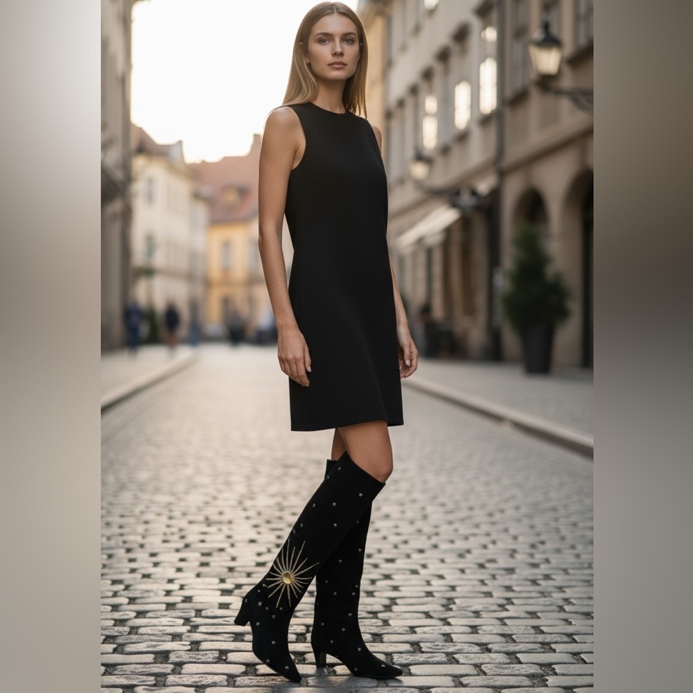 NWT STAUD Wally Suede Crystal embellished Tall Boots in Black Celestial Size 8 - Picture 4 of 17